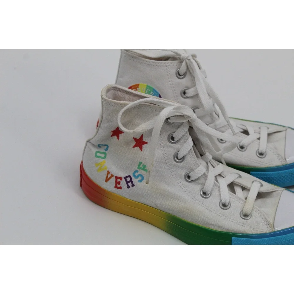 Converse Chuck Taylor All Star White Rainbow High Top Sneakers Womens Sz‎ 7